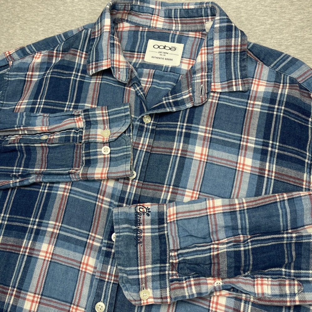 Chick-fil-A Flannel Shirt Mens Large OOBE Blue Red Plaid Long Sleeve Button